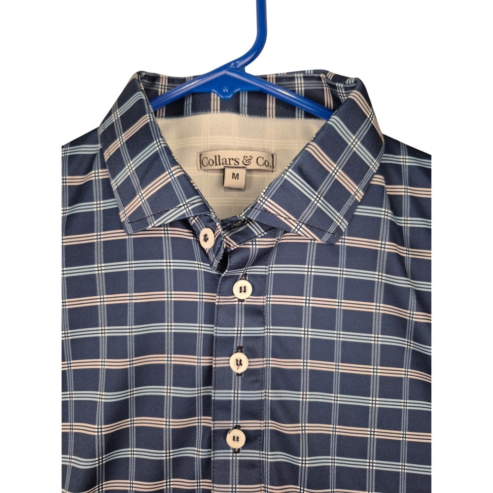 Collars & Co Mens Dress Collar Polo Shirt Blue Plaid Short Sleeve‎ Golf Top Sz M